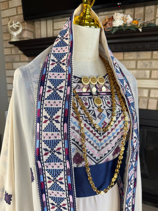 Cream/Navy Akka Headpiece