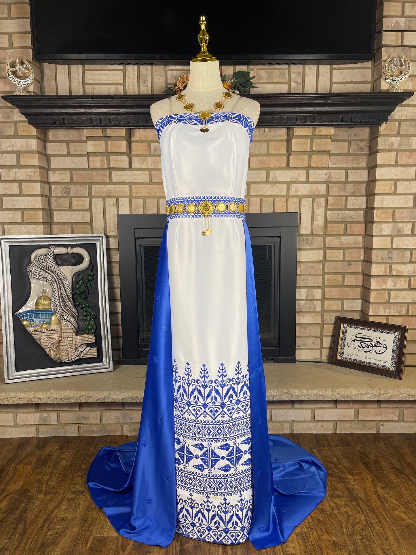 White/Blue Satin Bridal Thobe