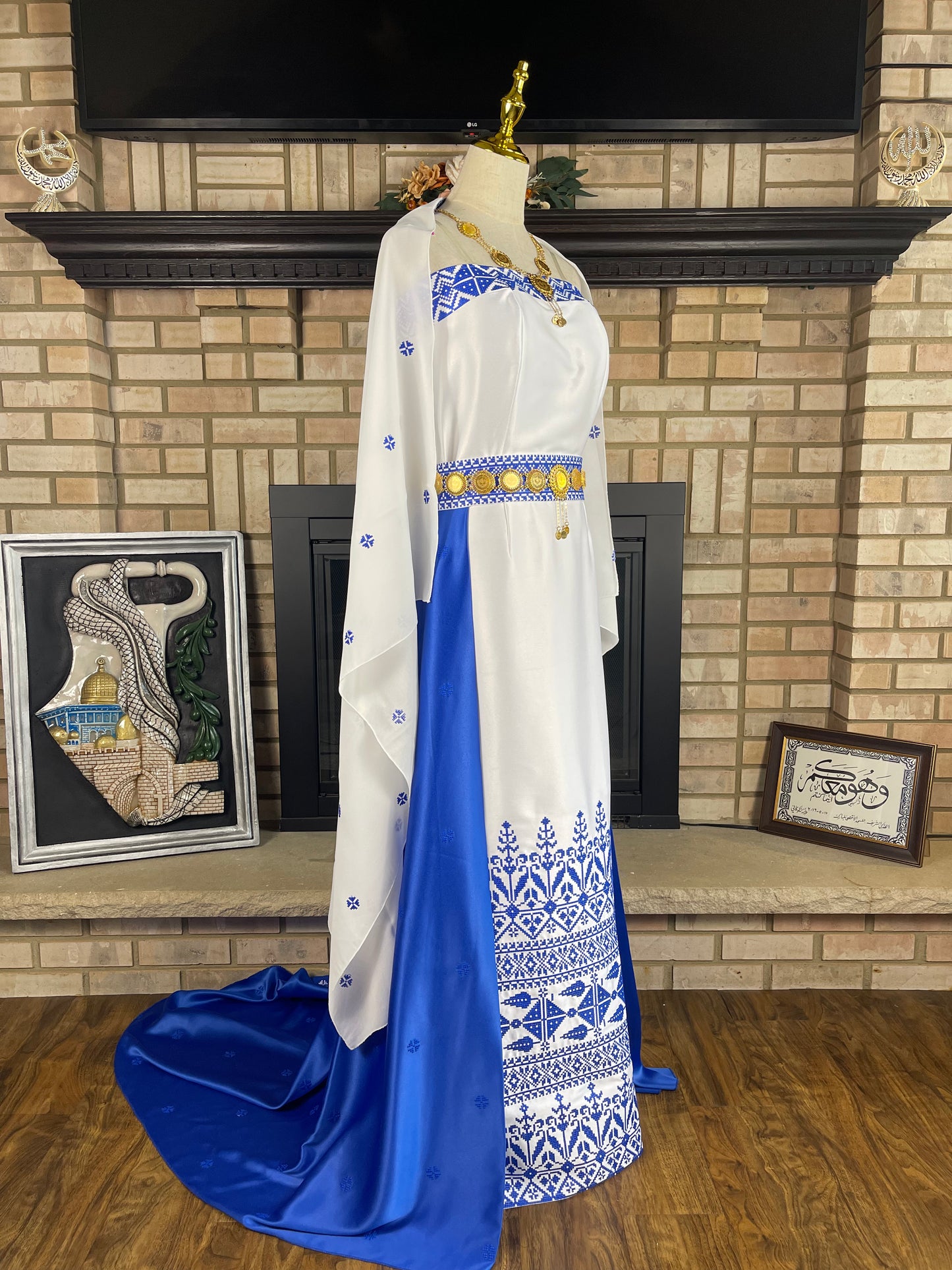 White/Blue Satin Bridal Thobe