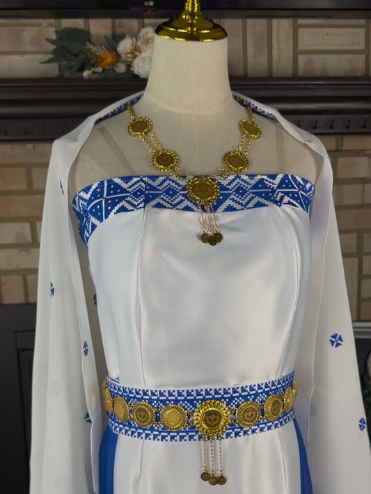 White/Blue Satin Bridal Thobe