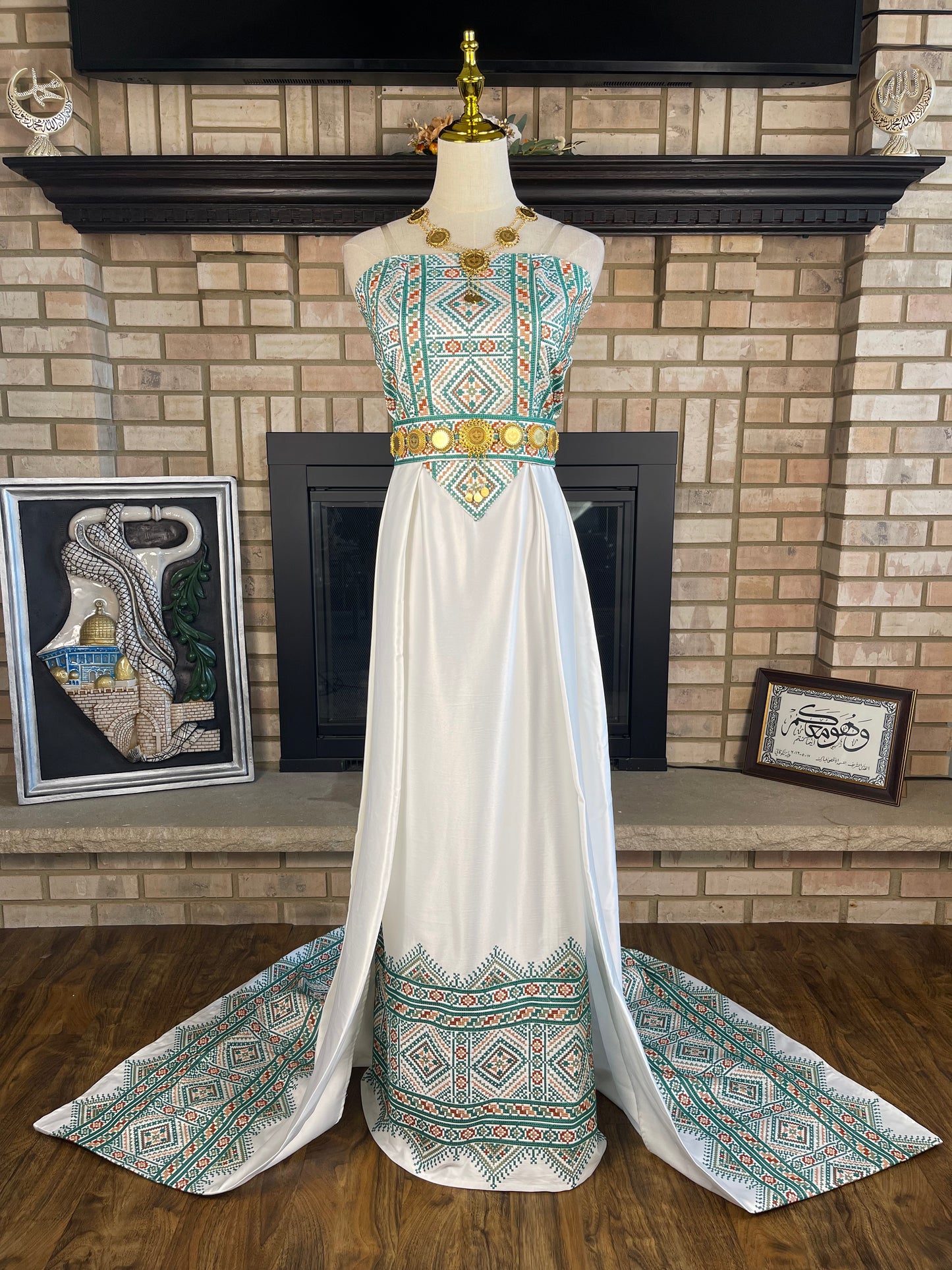 White/Green Satin Bridal Thobe II