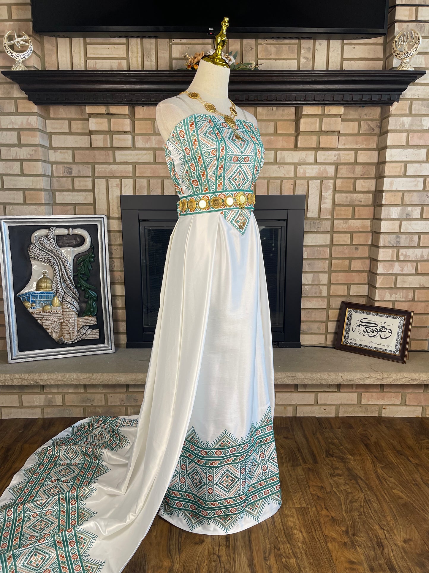 White/Green Satin Bridal Thobe II