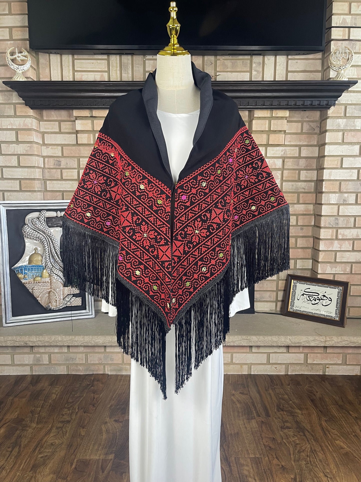 Black/Red Tatreez Shawl