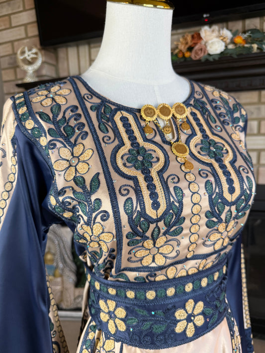 Cream/Navy Aghabani All-Satin Malaka Thobe