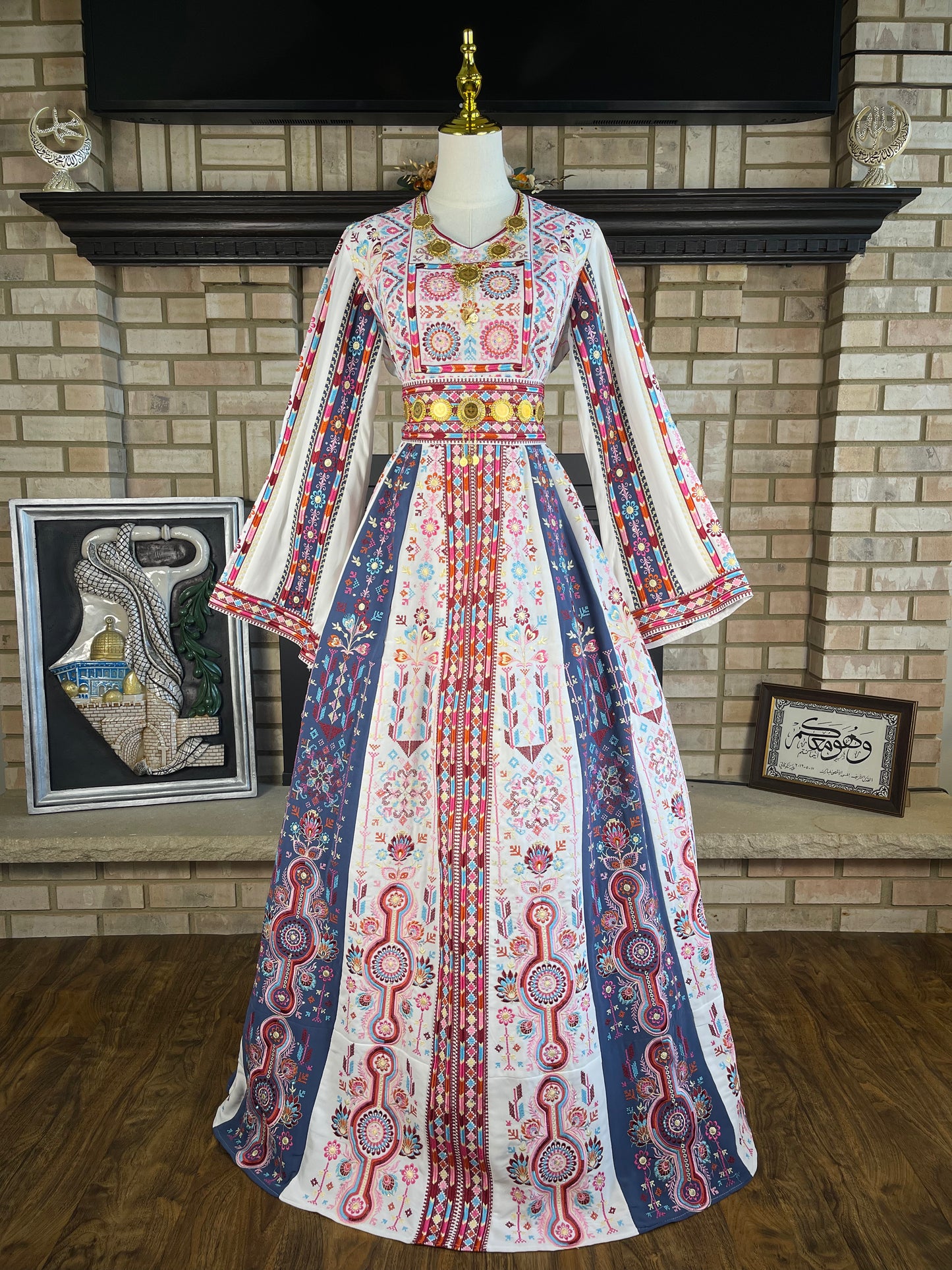 White/Slate Gray Bridal Thobe