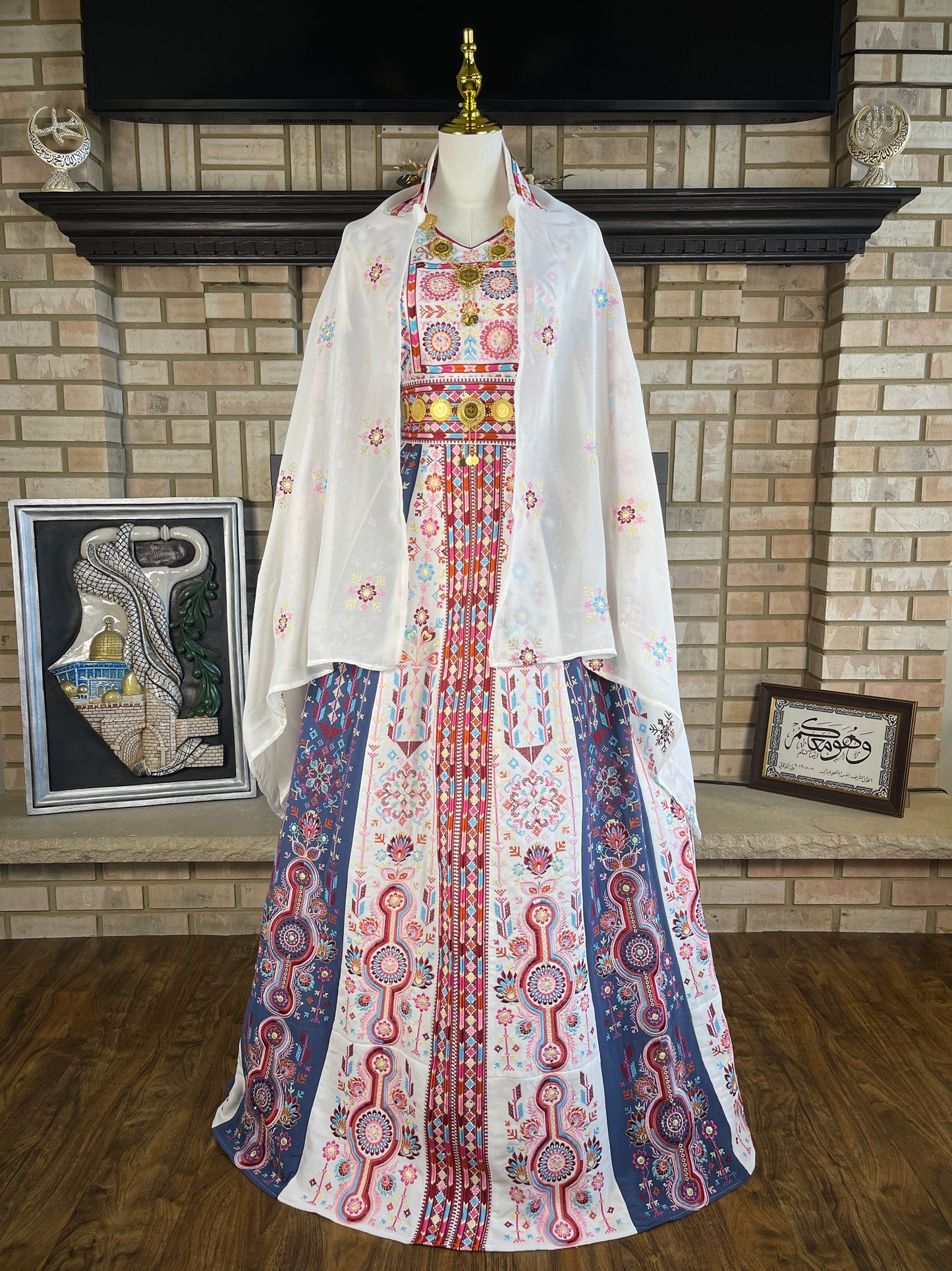 White/Slate Gray Bridal Thobe