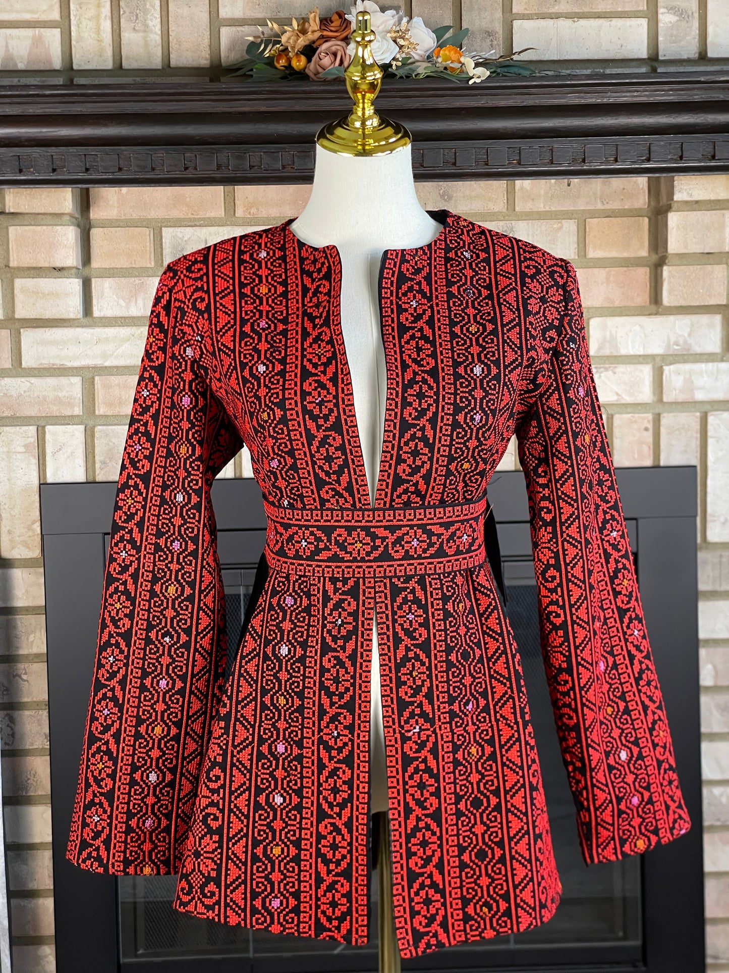 Traditional Red Embroidery Cardigan