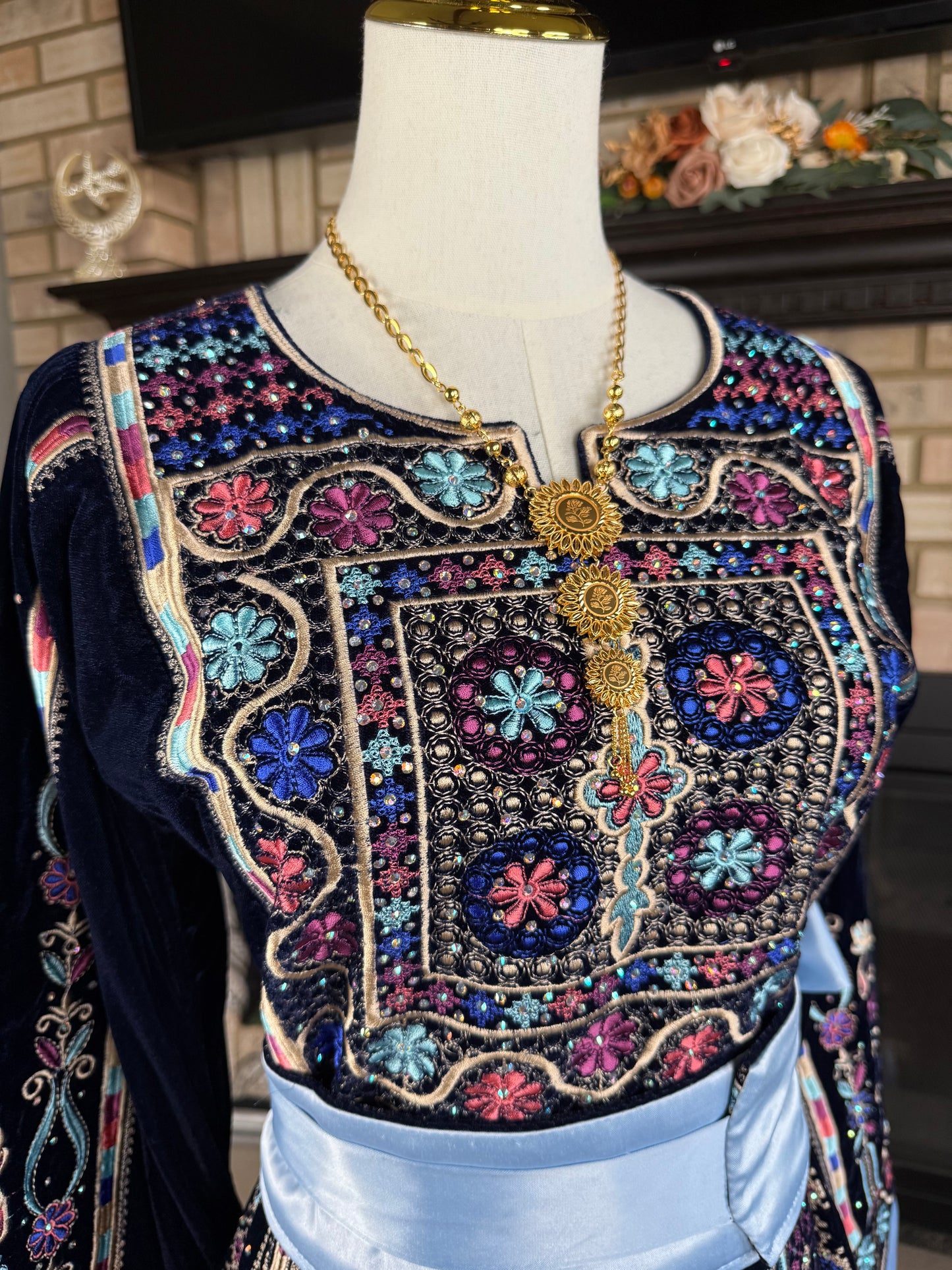 Navy All-Velvet Malaka Thobe
