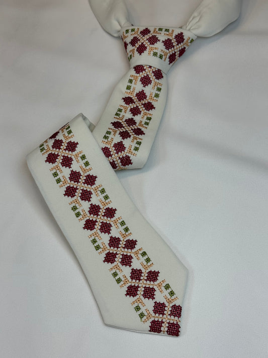 Cream Traditional Cross-Stitching Men's Tie