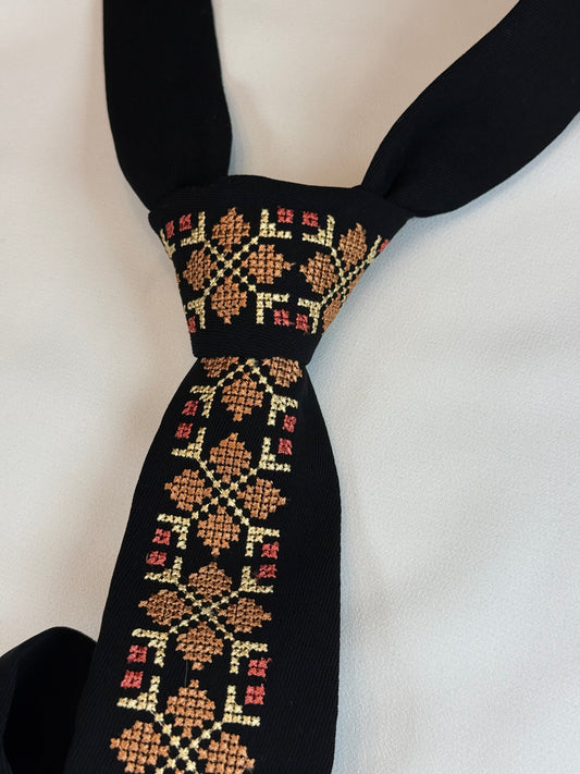 Black Traditional Cross-Stitching Men's Tie