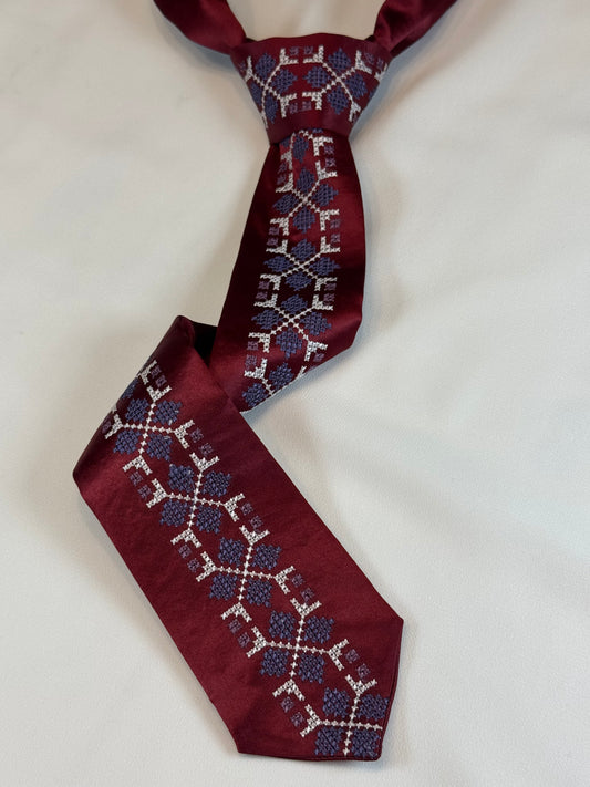 Maroon Traditional Cross-Stitching Men's Tie