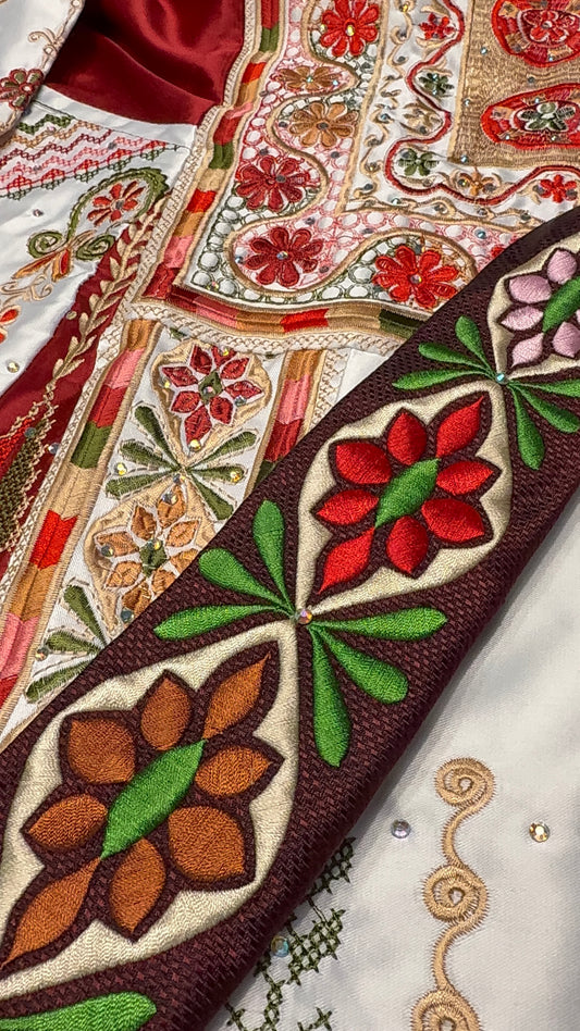 Burgundy Pattern Custom-made Tatreez Men's Tie