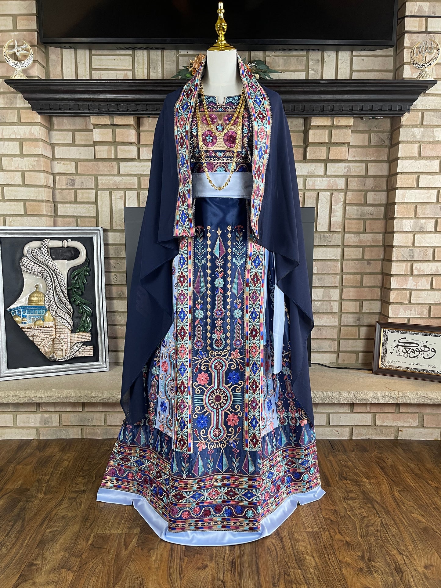 Navy/Baby Blue Bridal All-Satin Malaka Thobe