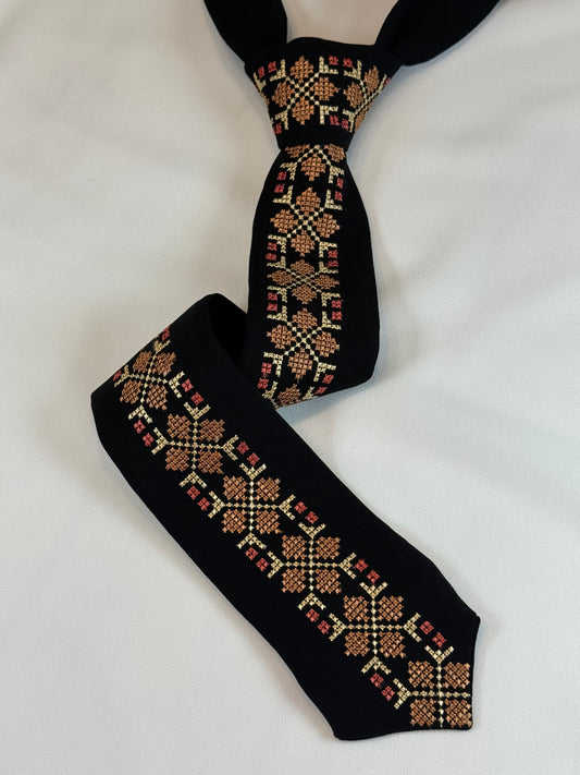 Black Traditional Cross-Stitching Men's Tie