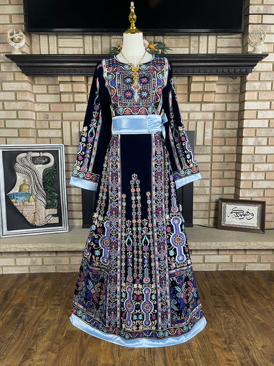 Navy All-Velvet Malaka Thobe