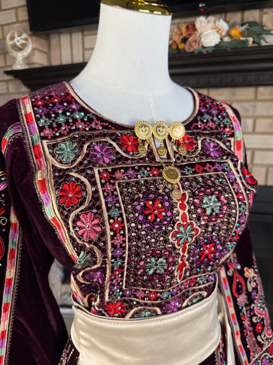 Burgundy All-Velvet Malaka Thobe