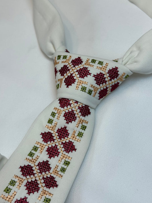 Cream Traditional Cross-Stitching Men's Tie