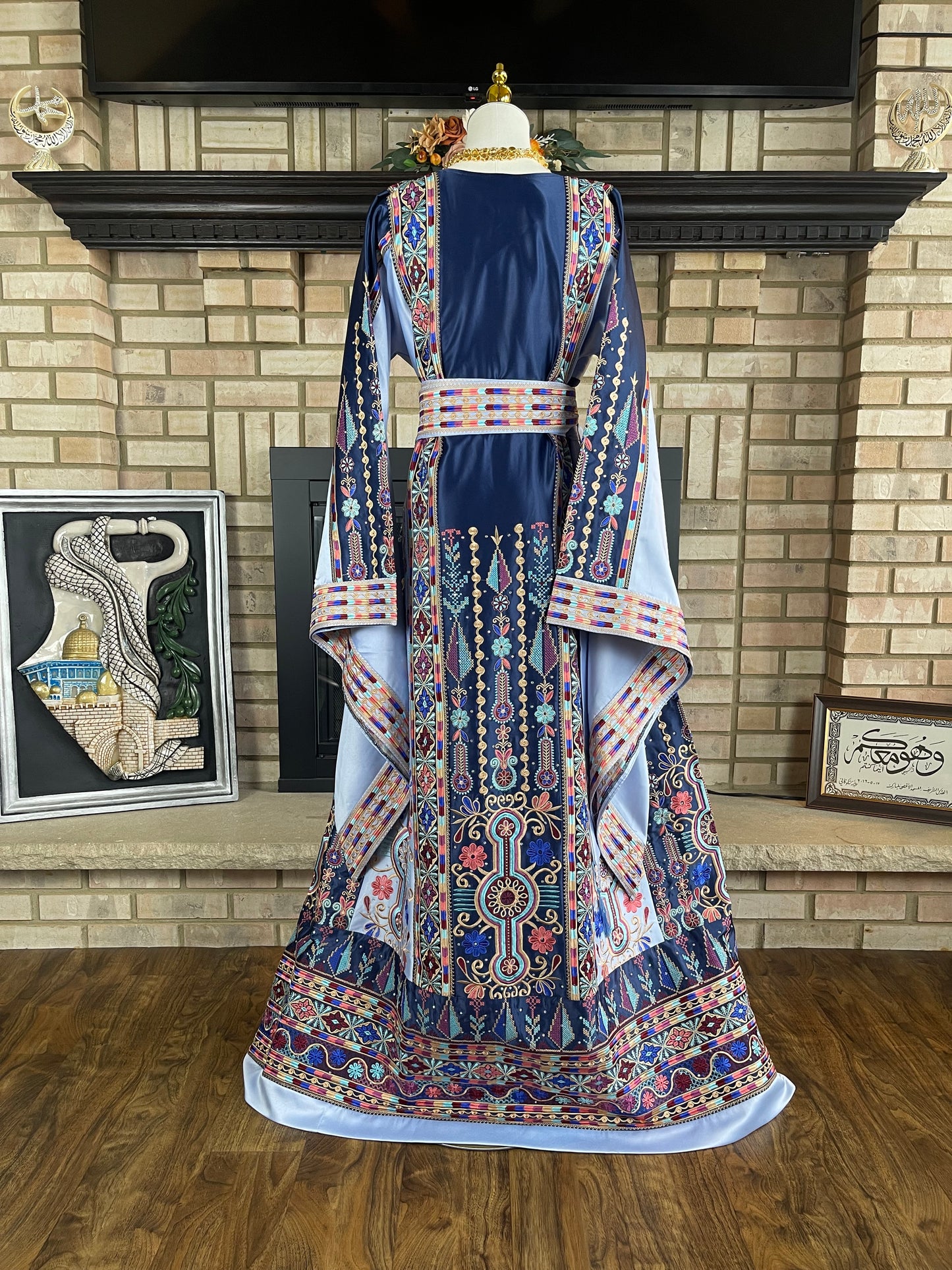 Navy/Baby Blue Bridal All-Satin Malaka Thobe