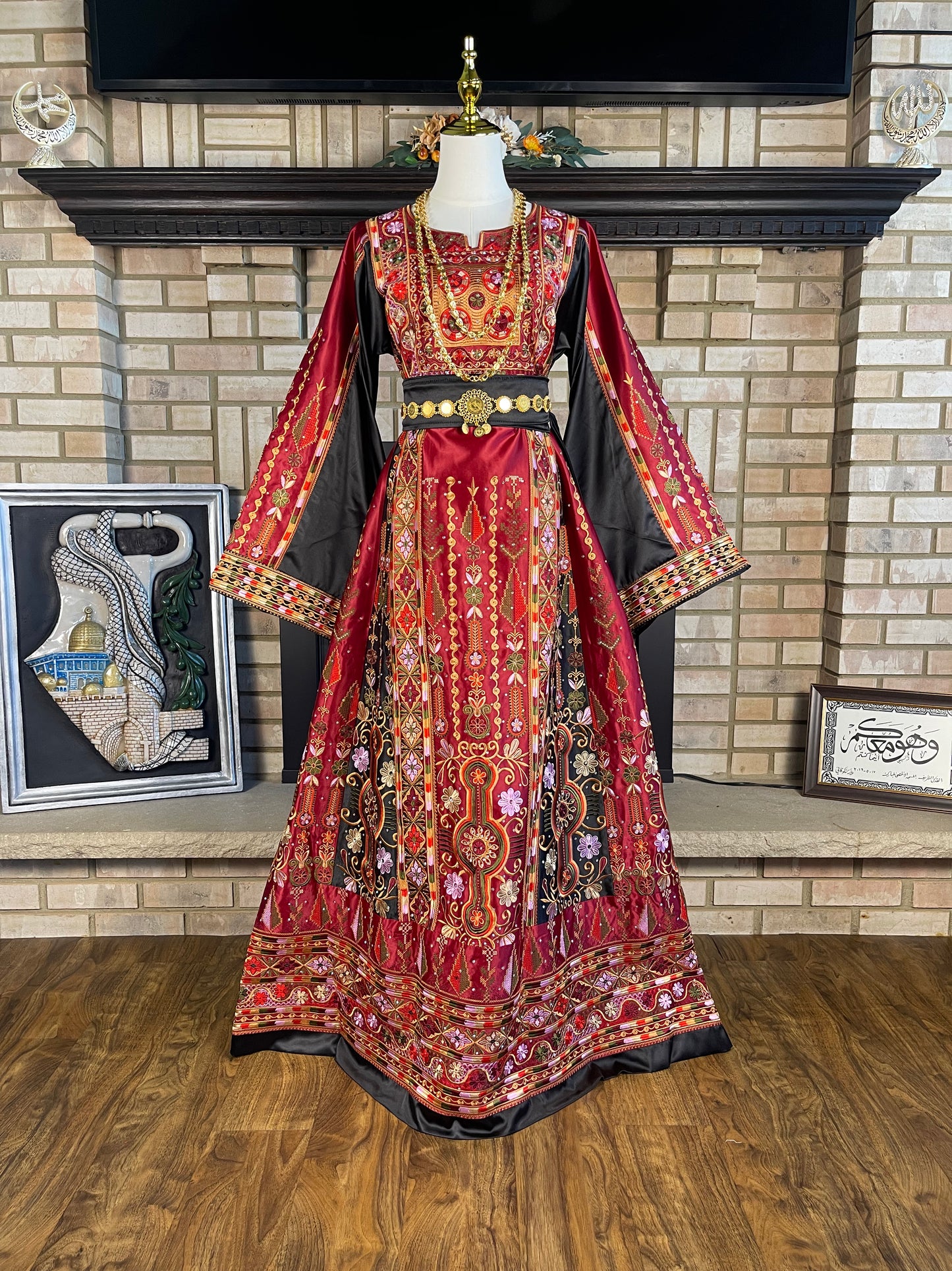 Maroon/Black Bridal All-Satin Malaka Thobe