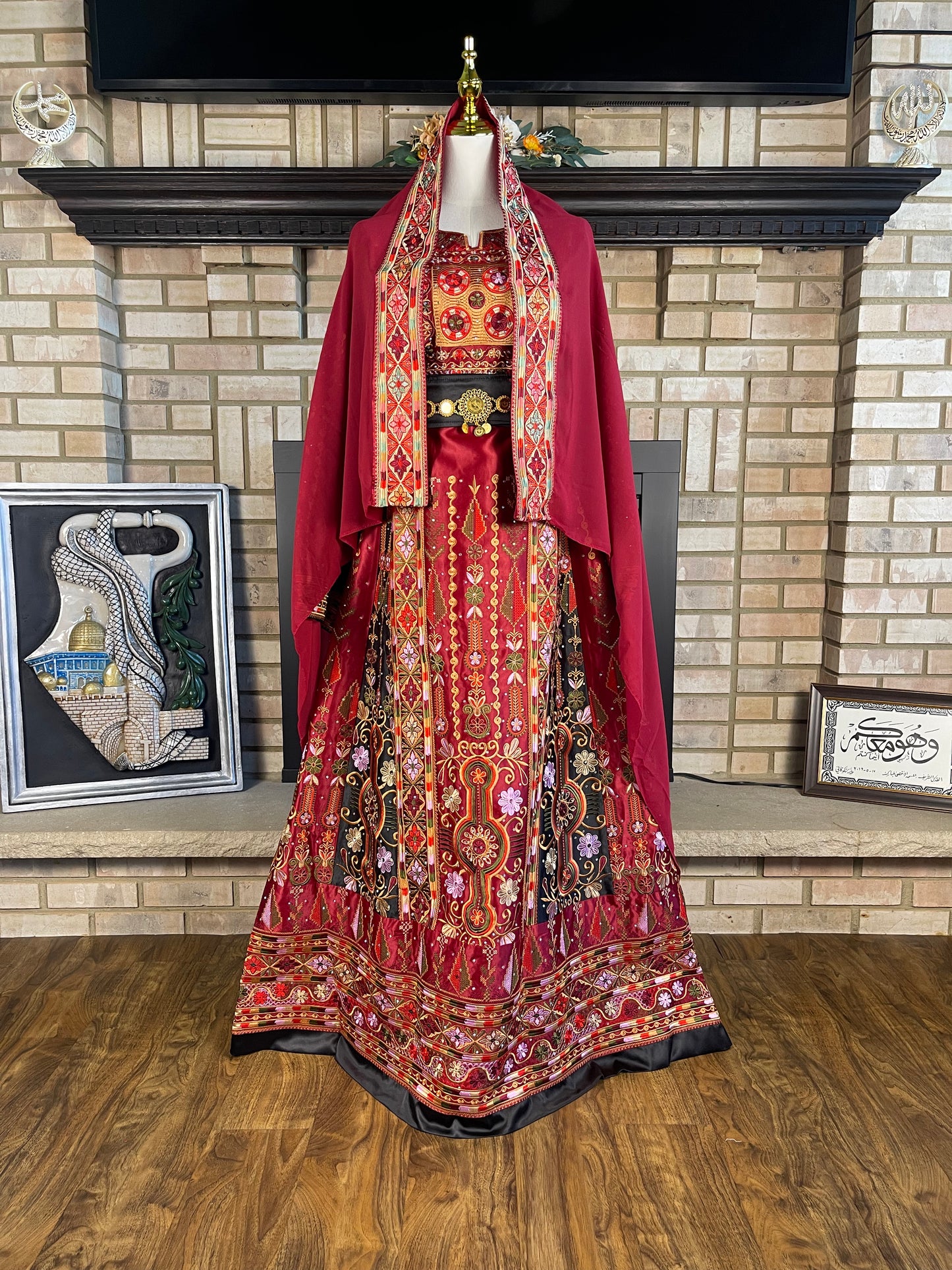 Maroon/Black Bridal All-Satin Malaka Thobe
