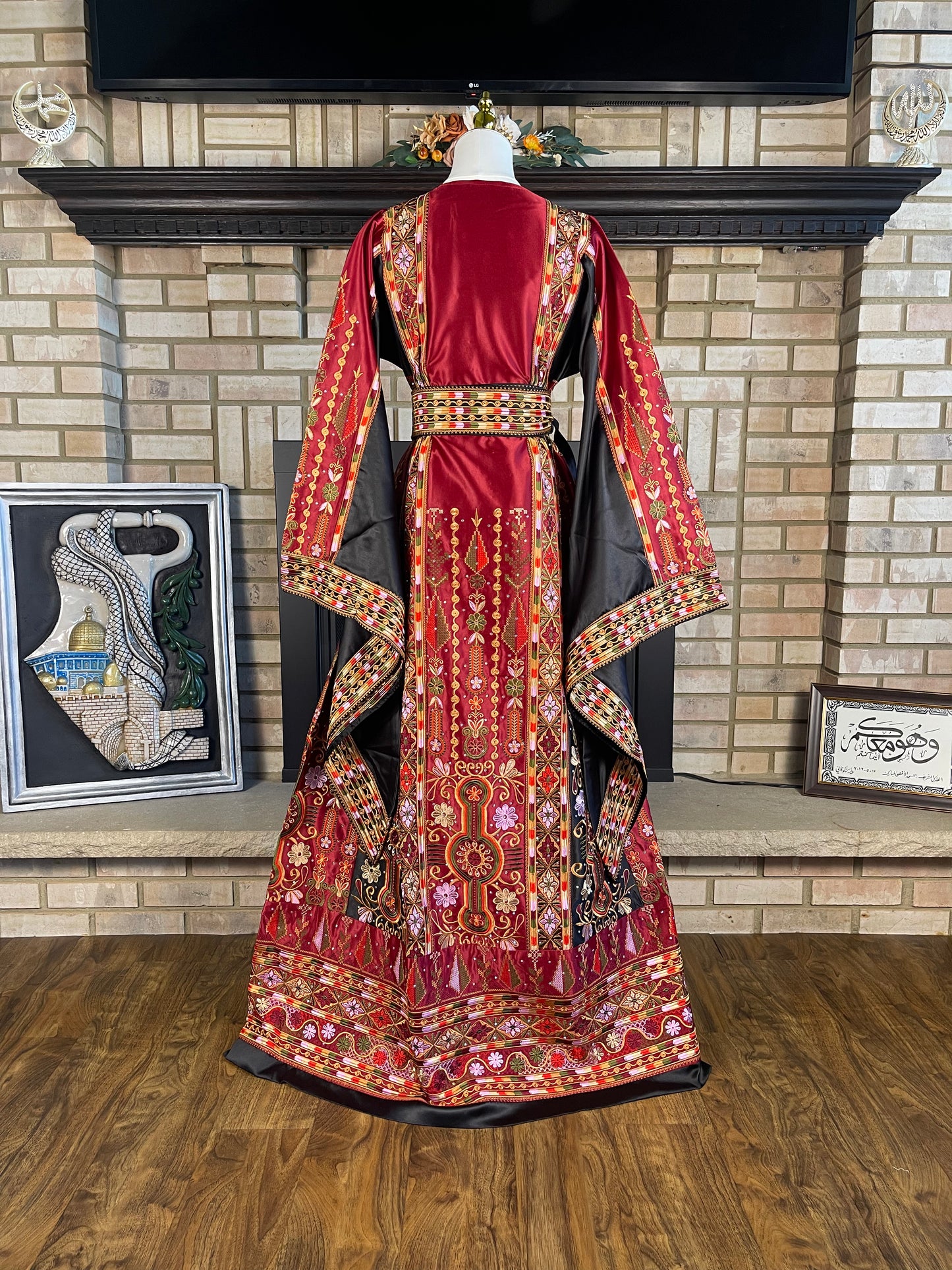 Maroon/Black Bridal All-Satin Malaka Thobe