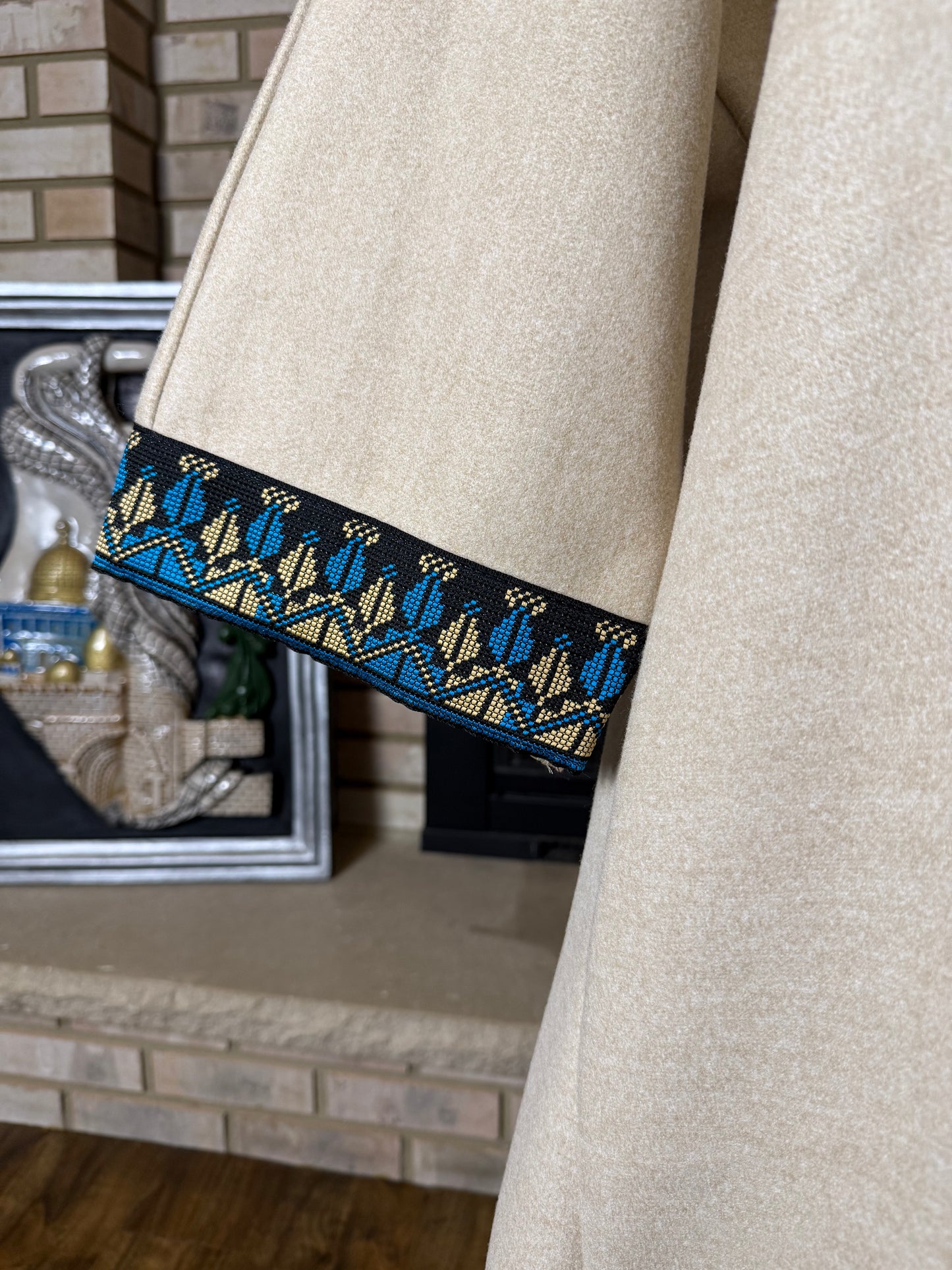 Cream/Blue Felt Tatreez Besht