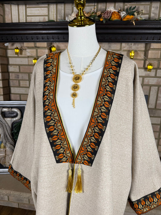 Cream/Orange Felt Tatreez Besht