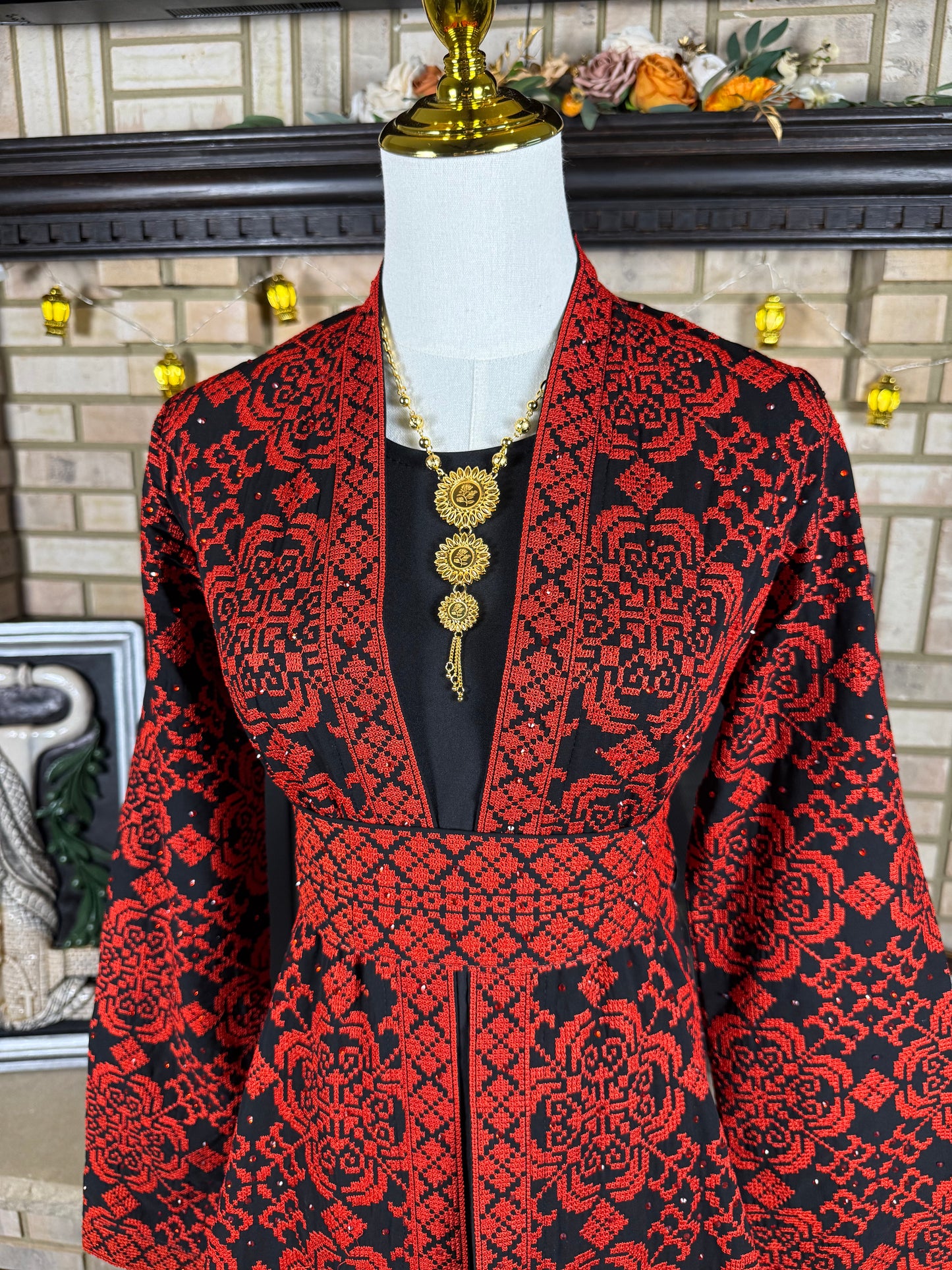 Black/Red Embroidered Besht