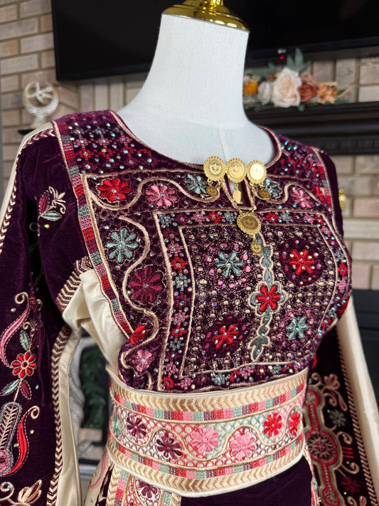 Deep Grape/Gold Velvet & Satin Malaka Thobe