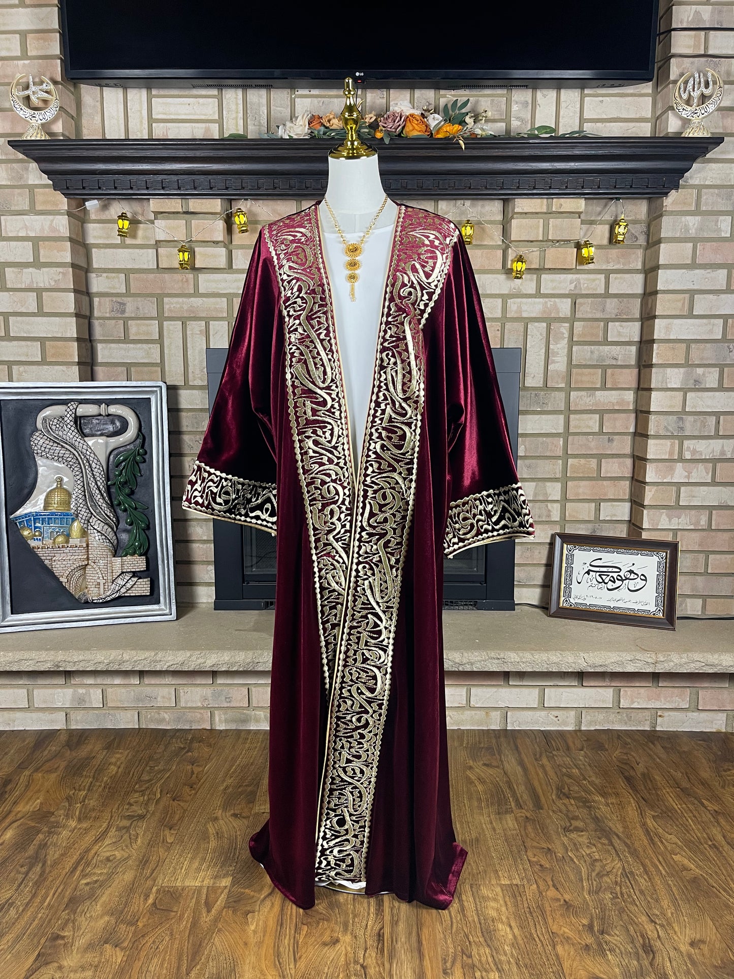 Velvet Deep Crimson Calligraphy Besht
