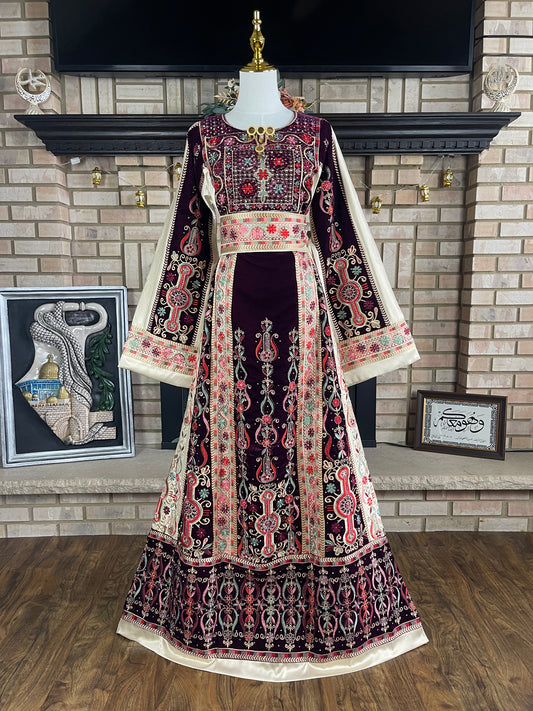 Deep Grape/Gold Velvet & Satin Malaka Thobe