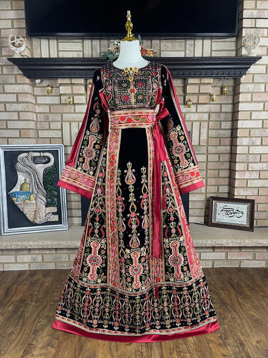 Black/Red Velvet & Satin Malaka Thobe