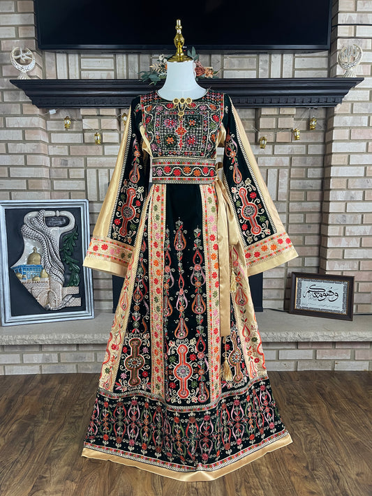 Deep Green/Gold Velvet & Satin Malaka Thobe