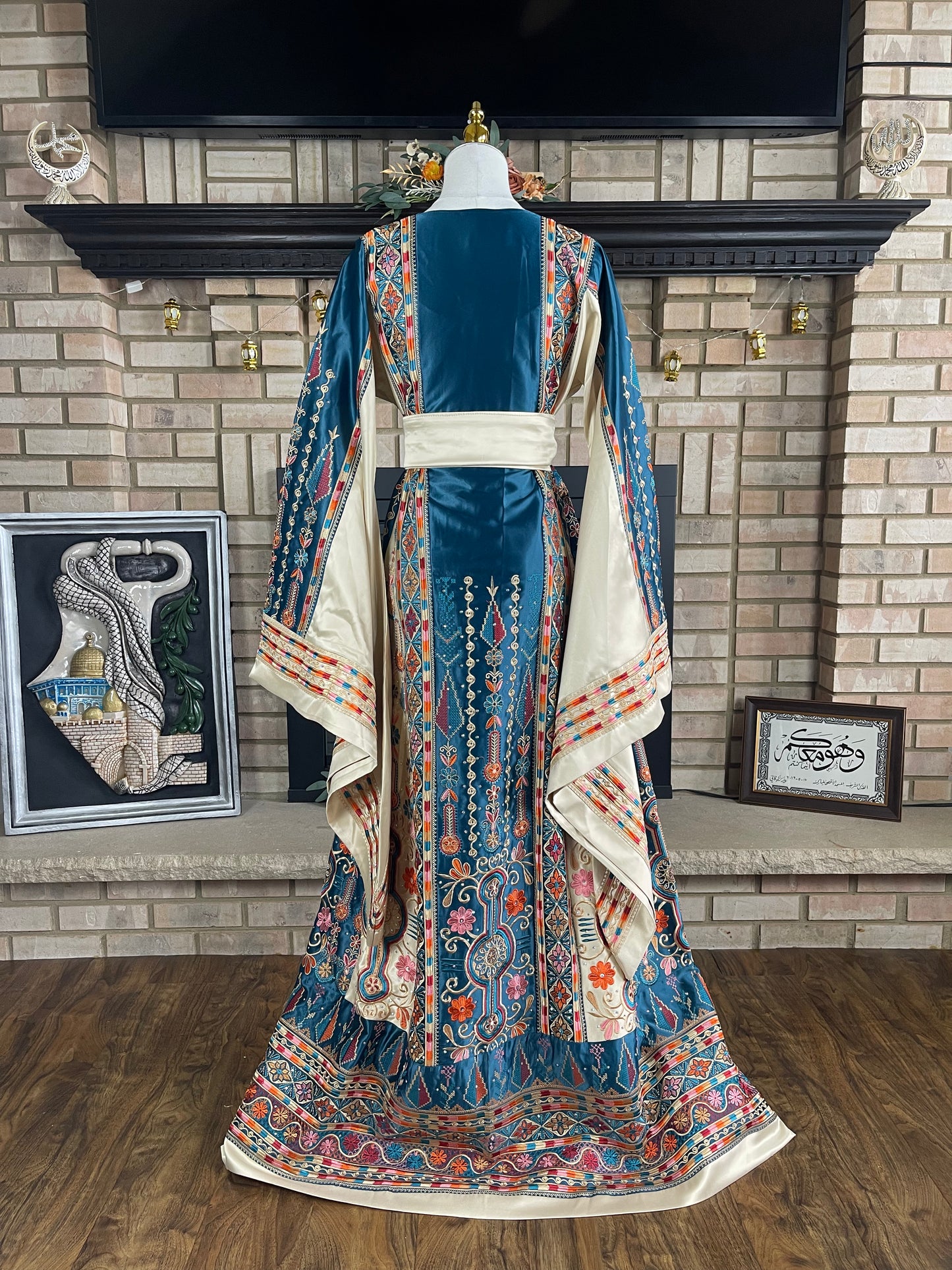 Turquoise/Gold Bridal All-Satin Malaka Thobe