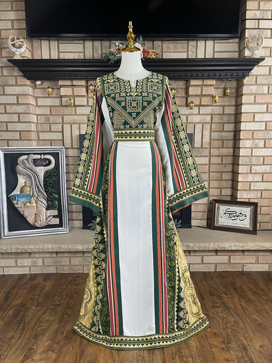 White/Green Majdalawi Thobe