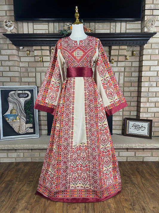 Cream/Burgundy Beit Lahia Thobe