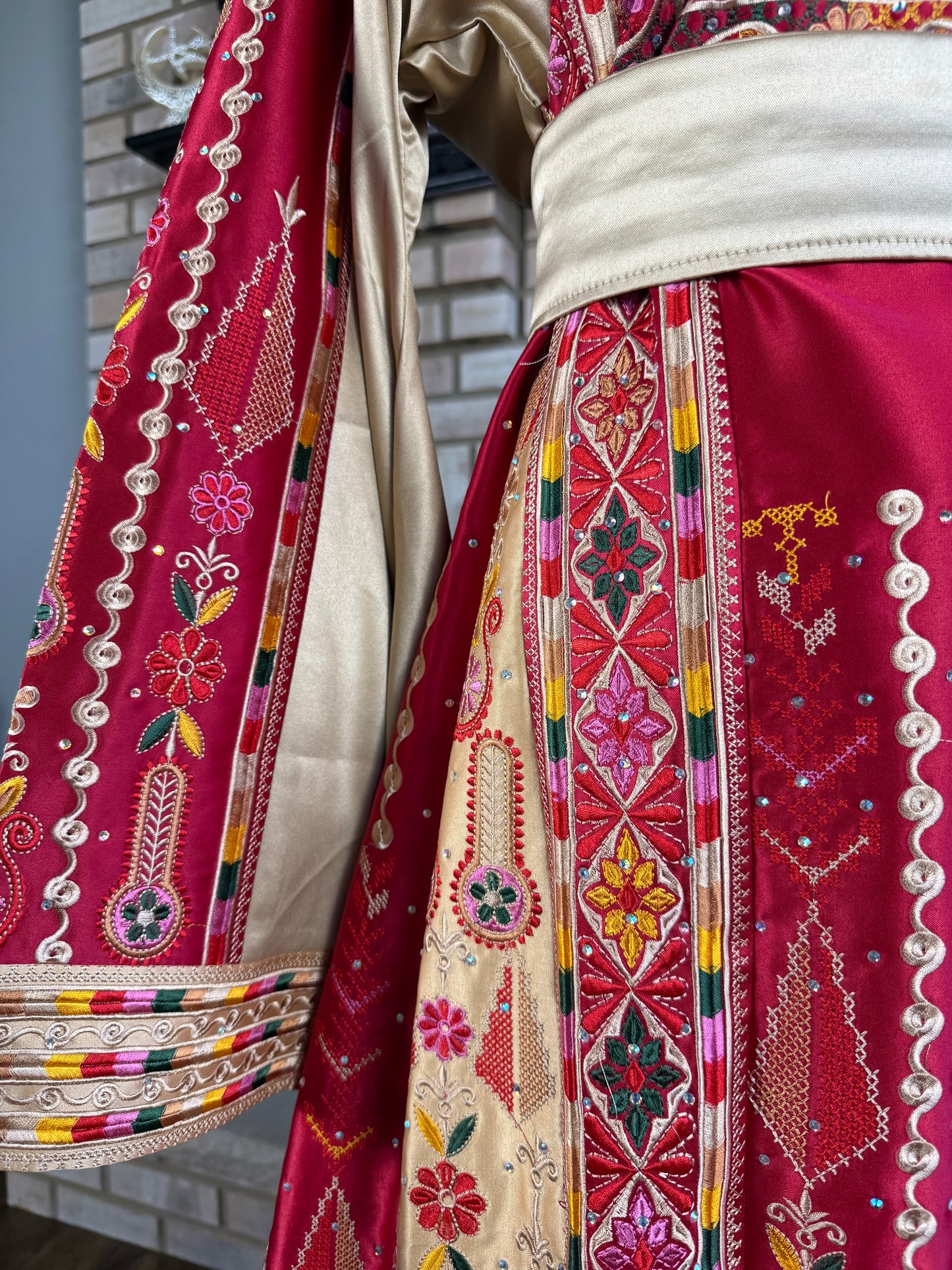 Red/Gold Bridal All-Satin Malaka Thobe