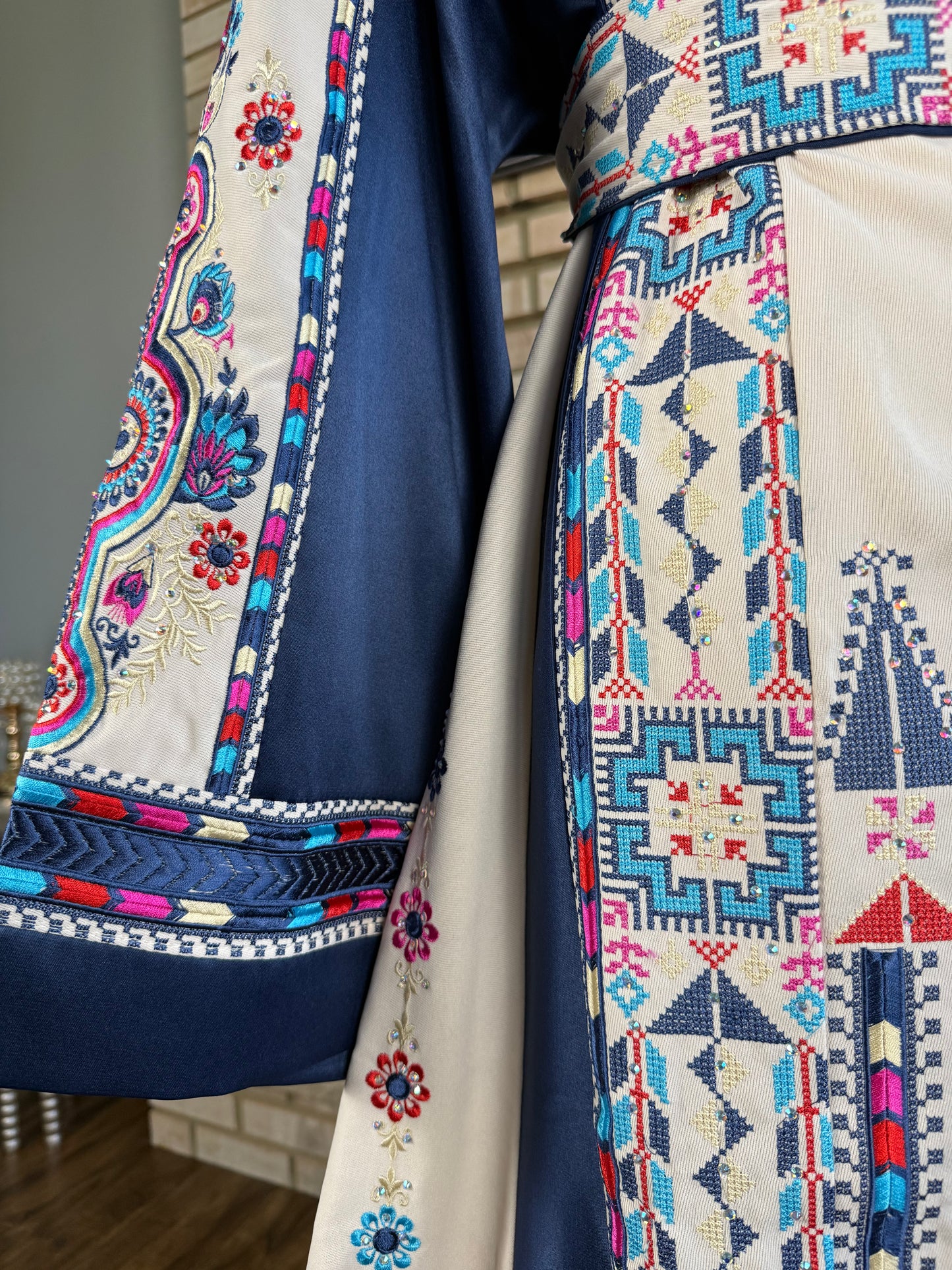 White/Blue Satin Nuseirat Thobe