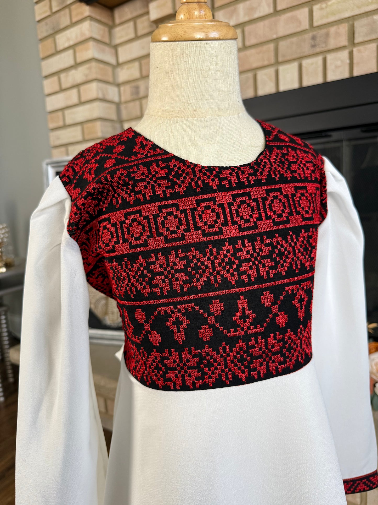 Kids White Layered Embroidered Dress