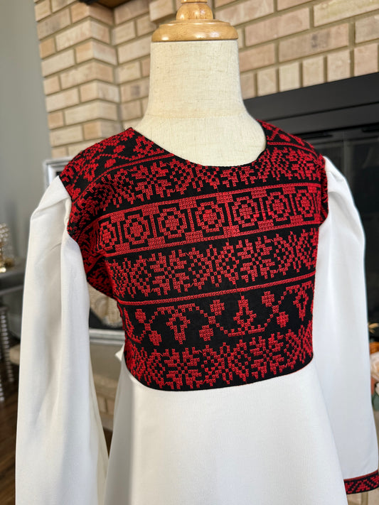 Kids White Layered Embroidered Dress