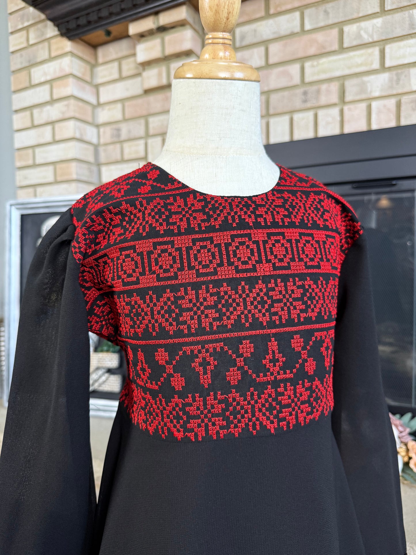 Kids Black Layered Embroidered Dress