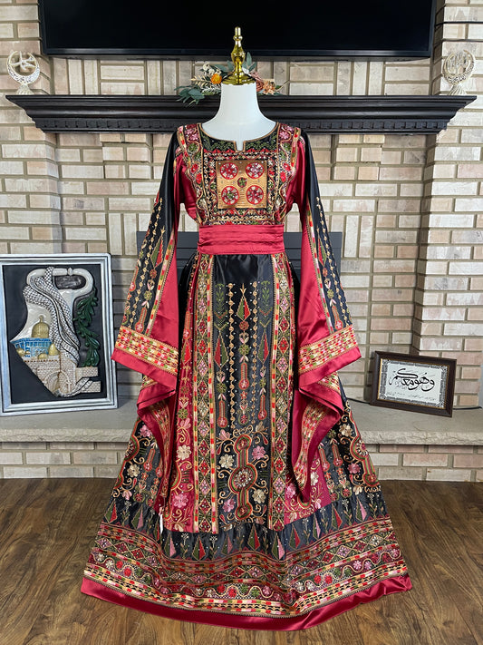 Black/Maroon Bridal All-Satin Malaka Thobe