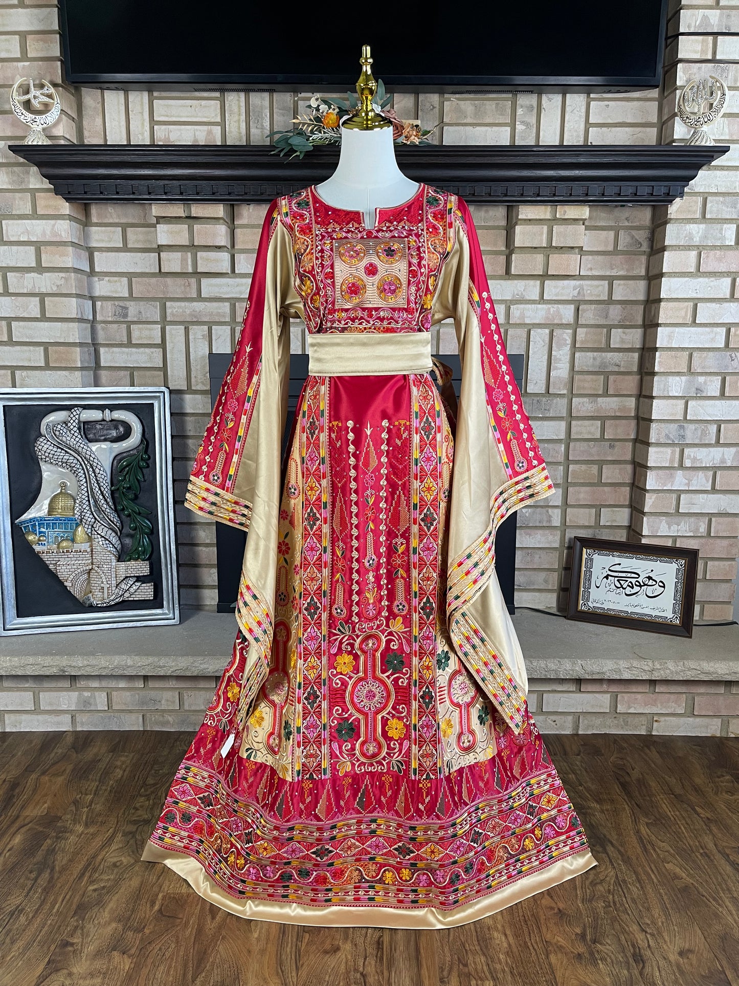 Red/Gold Bridal All-Satin Malaka Thobe
