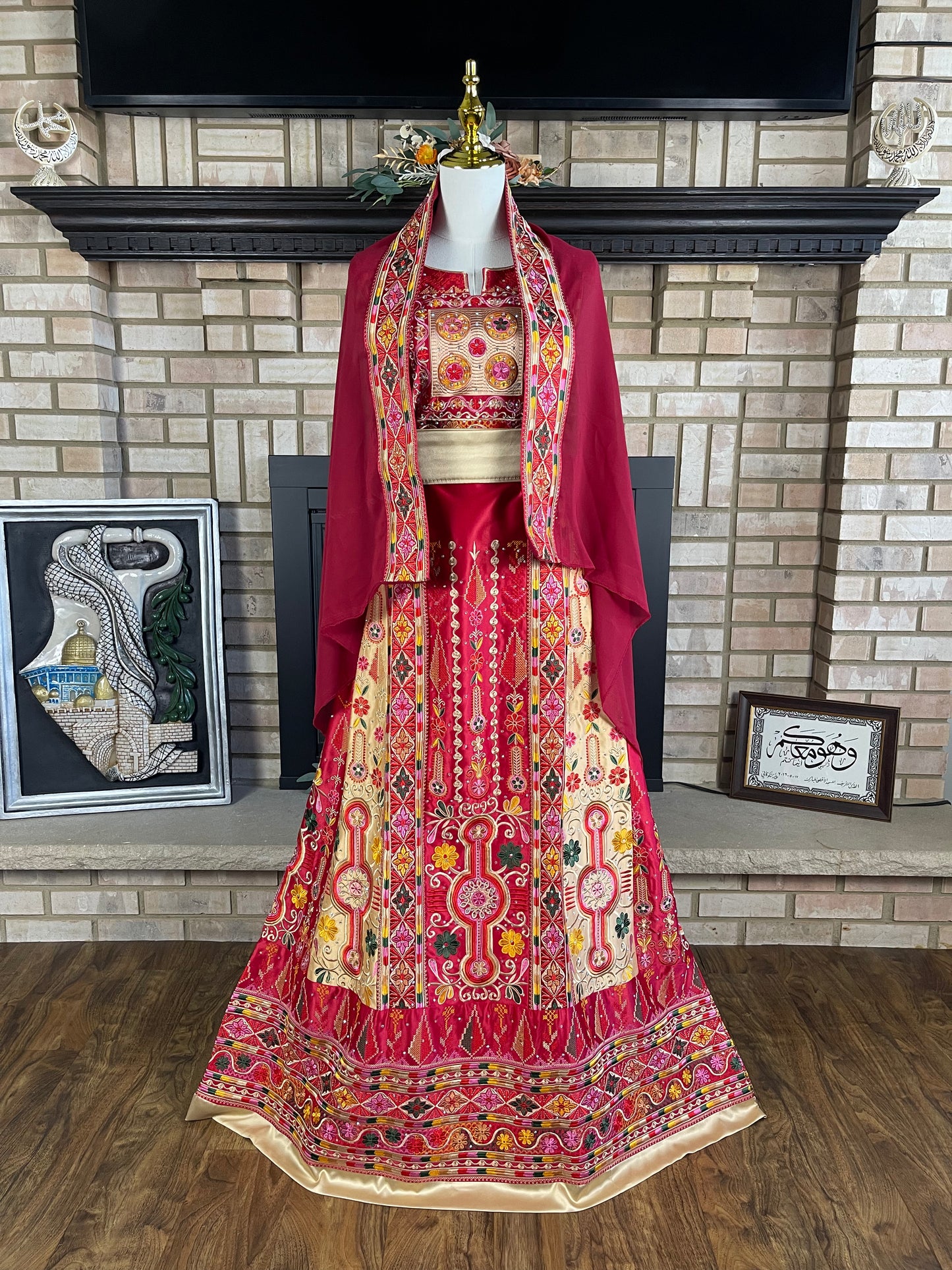 Red/Gold Bridal All-Satin Malaka Thobe