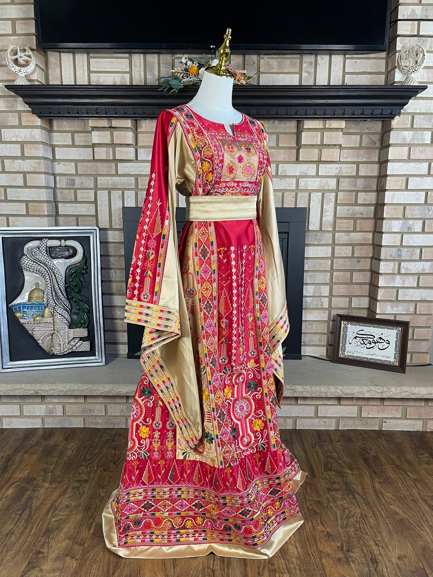 Red/Gold Bridal All-Satin Malaka Thobe