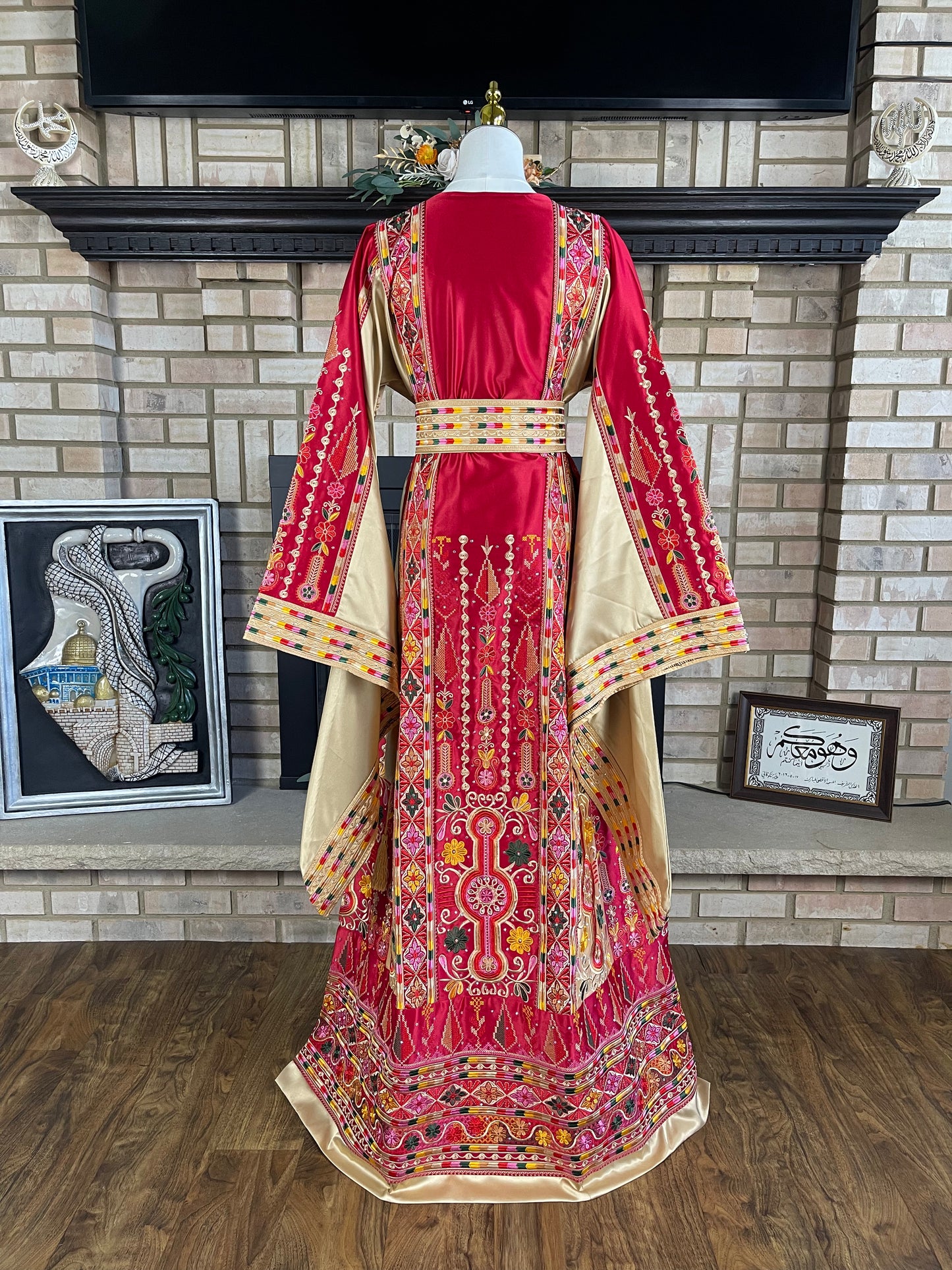 Red/Gold Bridal All-Satin Malaka Thobe