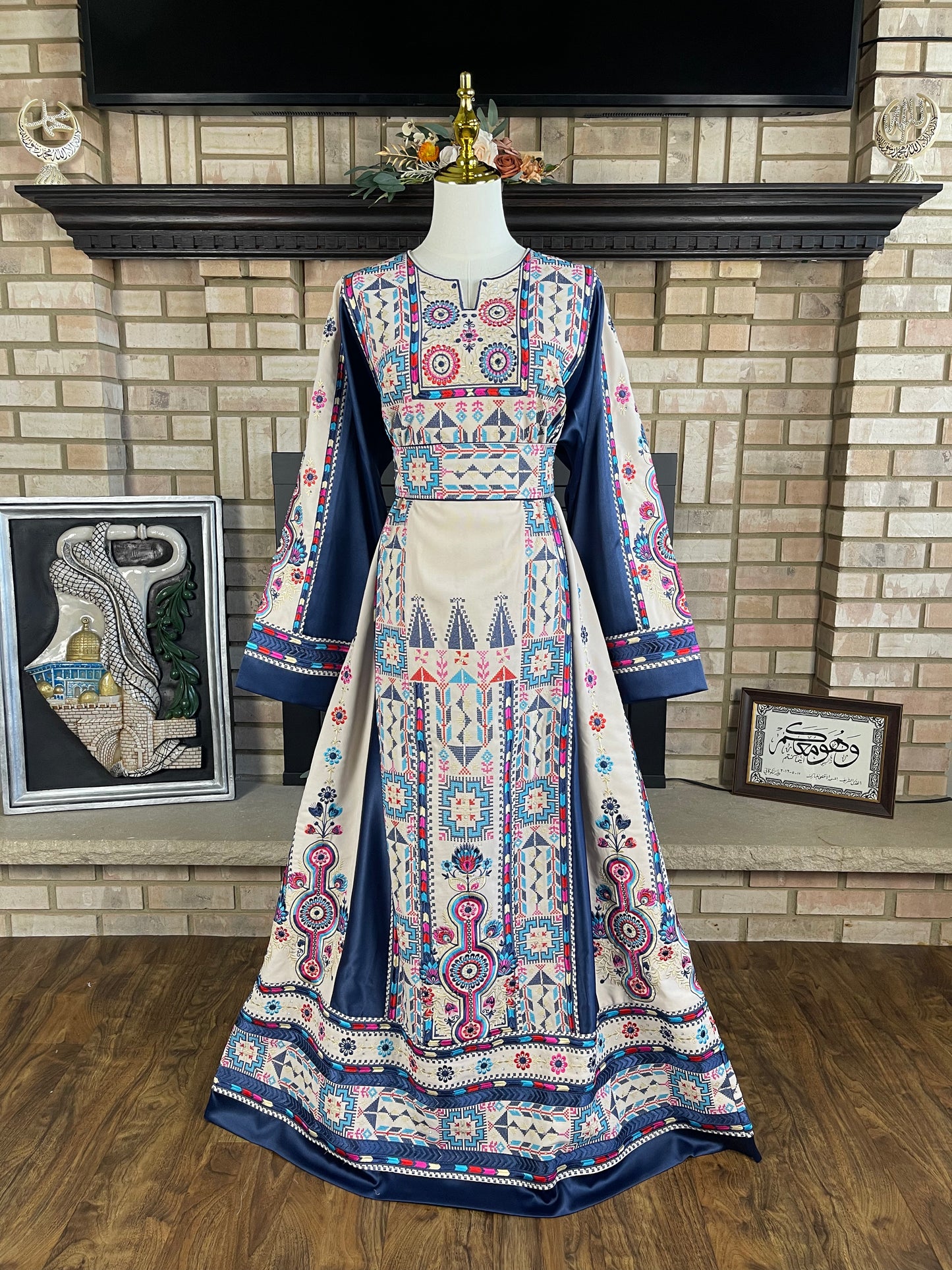 White/Blue Satin Nuseirat Thobe