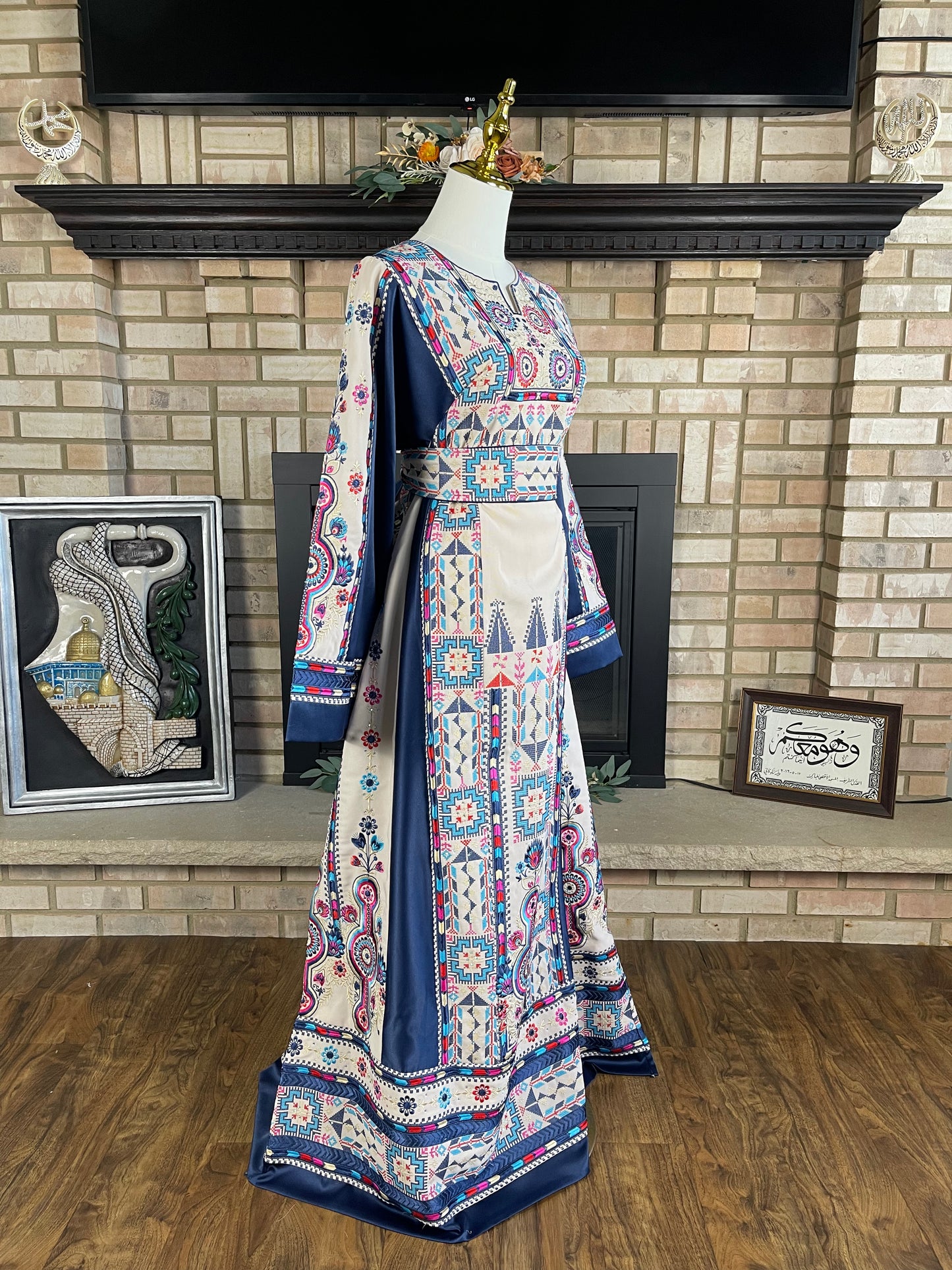 White/Blue Satin Nuseirat Thobe