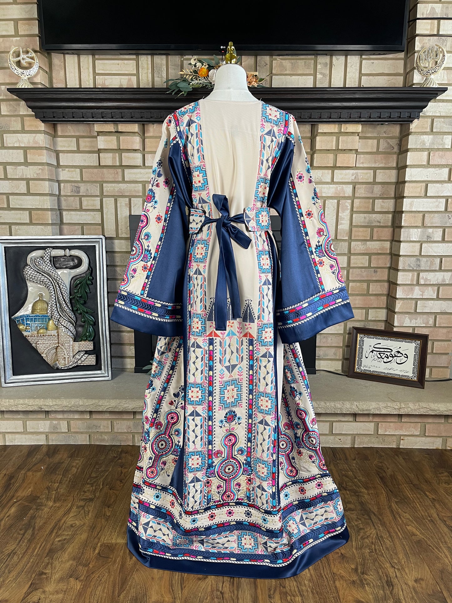 White/Blue Satin Nuseirat Thobe
