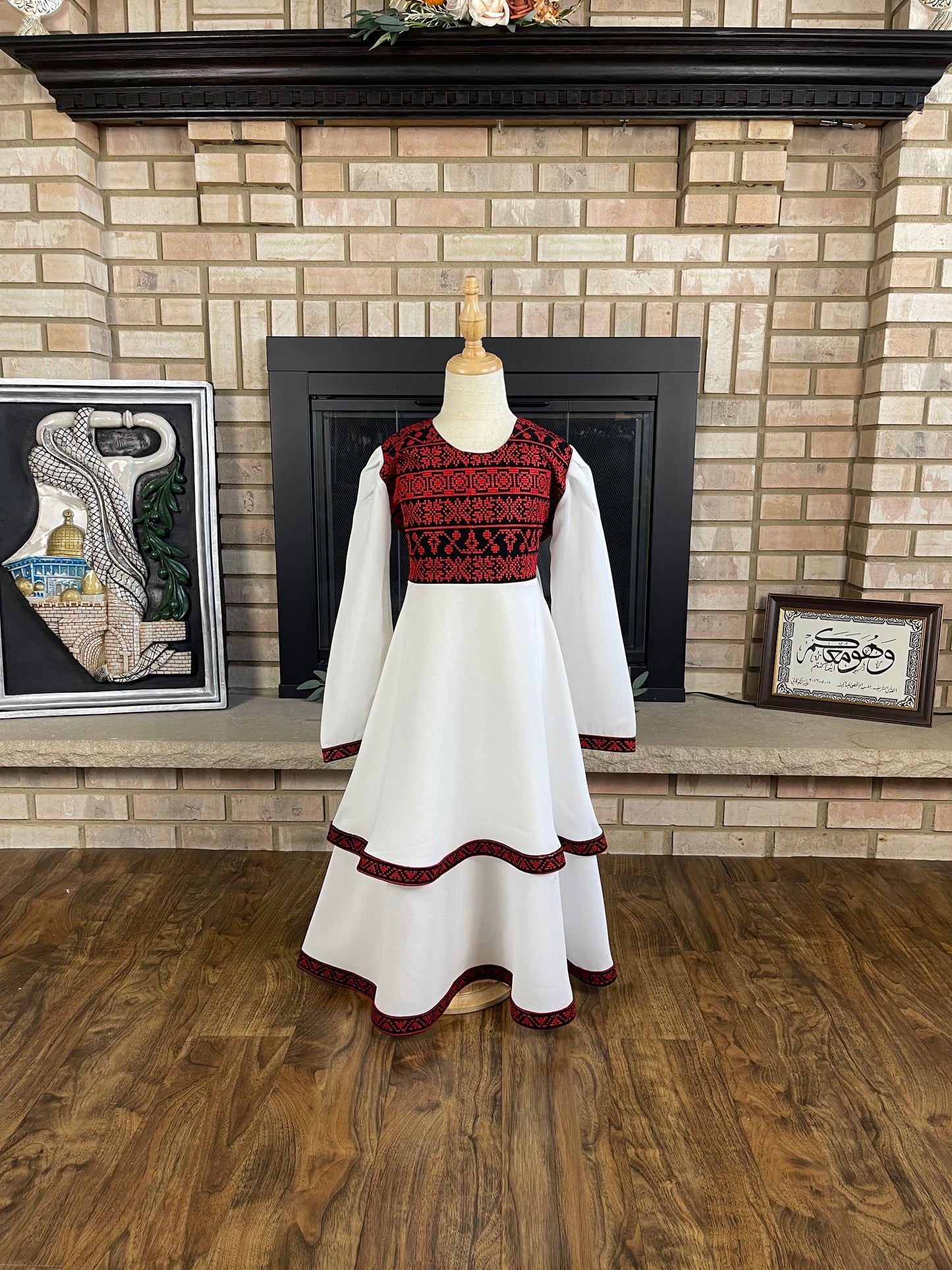 Kids White Layered Embroidered Dress